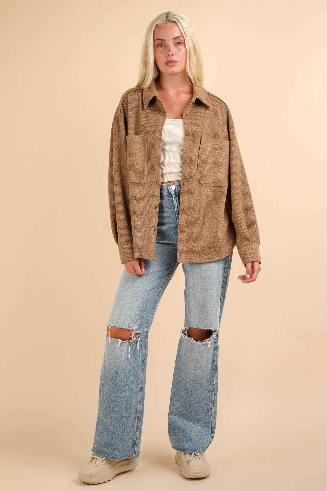 VERY J – Engroshandel Skjortejakke/shacket – til kvinder – NJ90004-overdimensioneret Cozy Button Down Shacket Jacket18