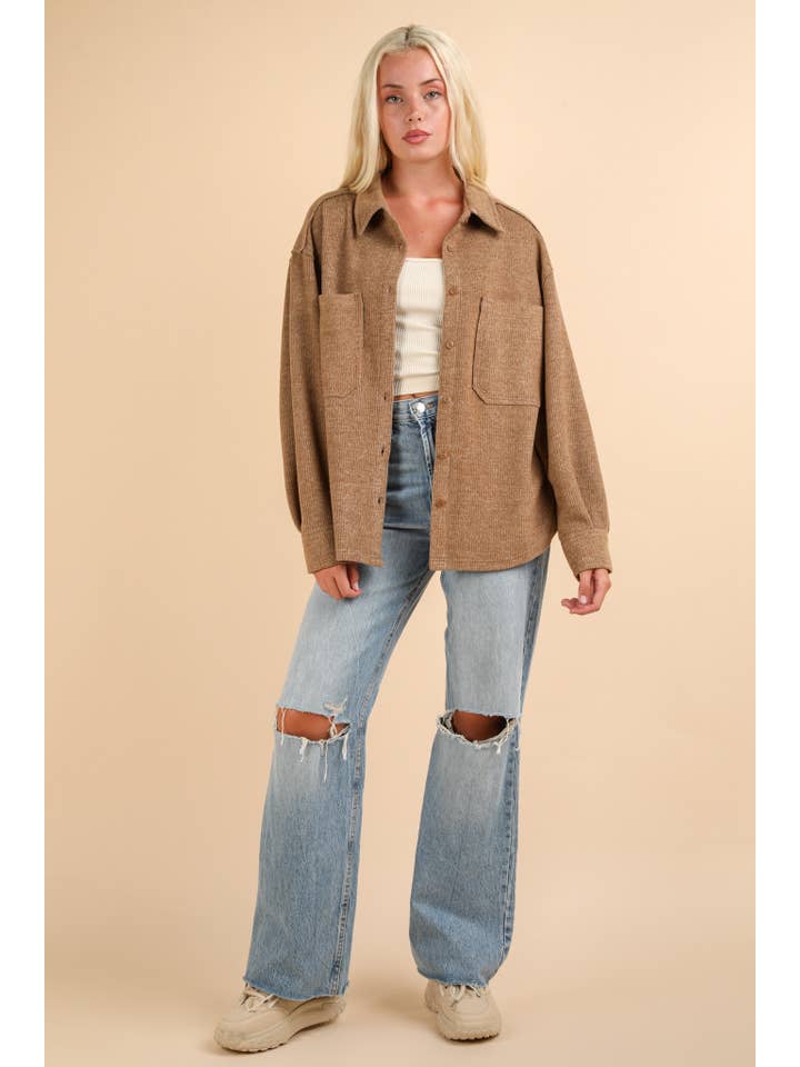 VERY J - Wholesale Shirt Jacket/Shacket - Women's - NJ90004-Oversized Cozy Button Down Shacket Jacket22