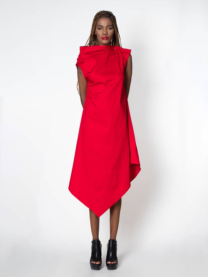 Metamorphoza - Vente Robe – femme - Robe rouge élégante en satin de coton3