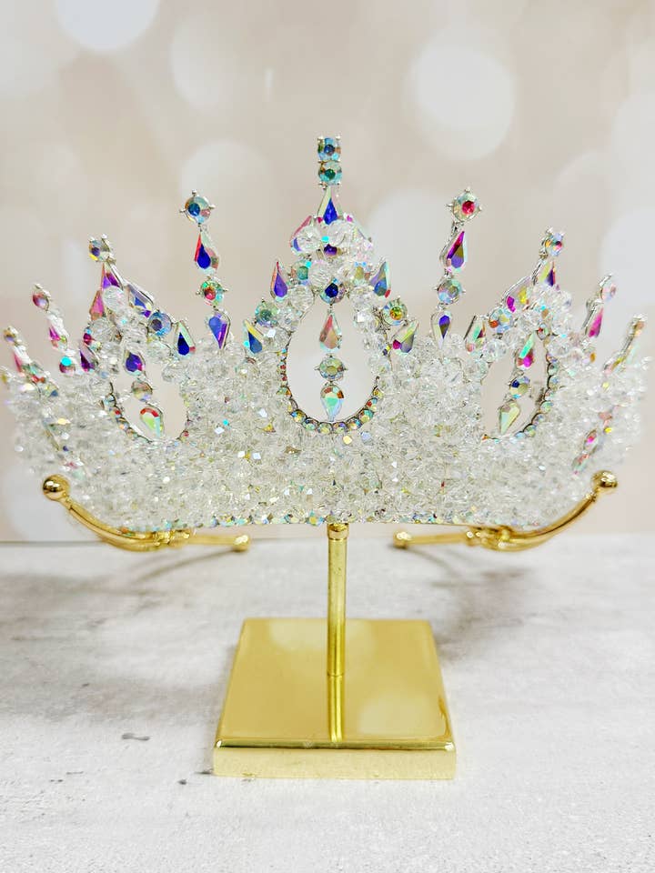 Bruidskroon, Diamanten Kristallen Kroon Zilveren Bruidshoofdsieraad voor wholesale door Happy Dream Gifts