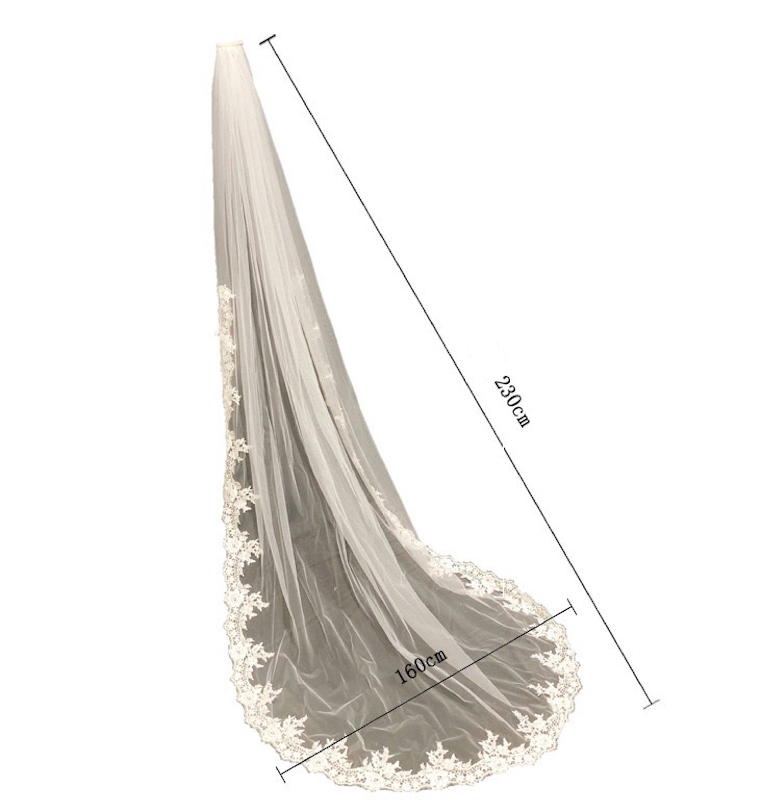 LanLivia - Wholesale Veil - Women's - Cathedral Length Bridal Veil with Lace Edging - Royal Style White Wedding Tulle Accessory-Iron it before use5