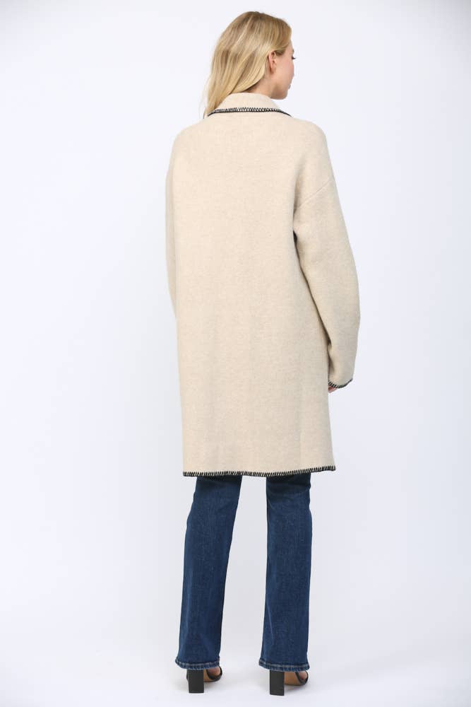 OATMEAL CONTRAST WHIPSTITCH DETAIL NOTCHED COLLAR CW90457 for wholesale on Faire6