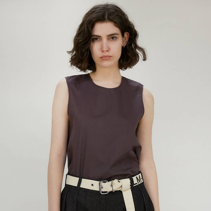James poplin sleeveless top in cotton - Dark brown voor wholesale door ELM-PT
