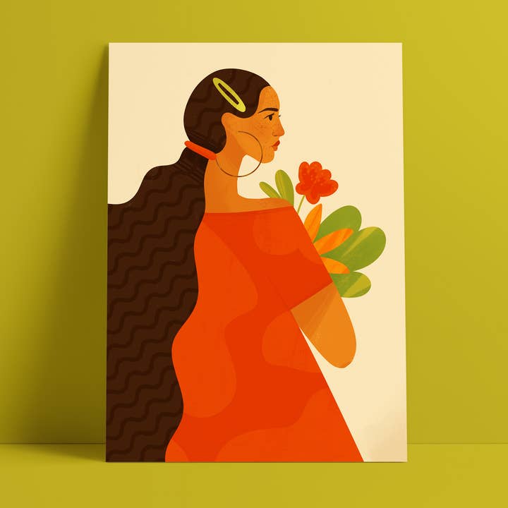 Bouquet Lady - Lille Illustreret Kunsttryk for engroshandel hos Maia Fadd