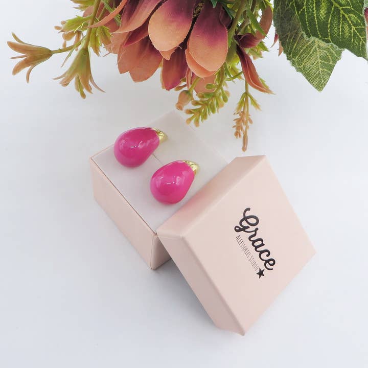 Daemon srls - Wholesale Stud/Post Earrings - DROP SPRING COLOURS - ACCIAIO inossidabile ~ Paio Orecchini goccia bombe' smaltati1