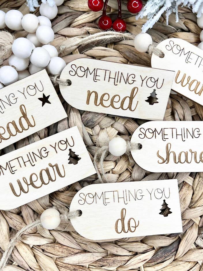Wood Christmas Gift Tags - Something You Want Need Read for wholesale by Mallory Jayde Home and Gifts