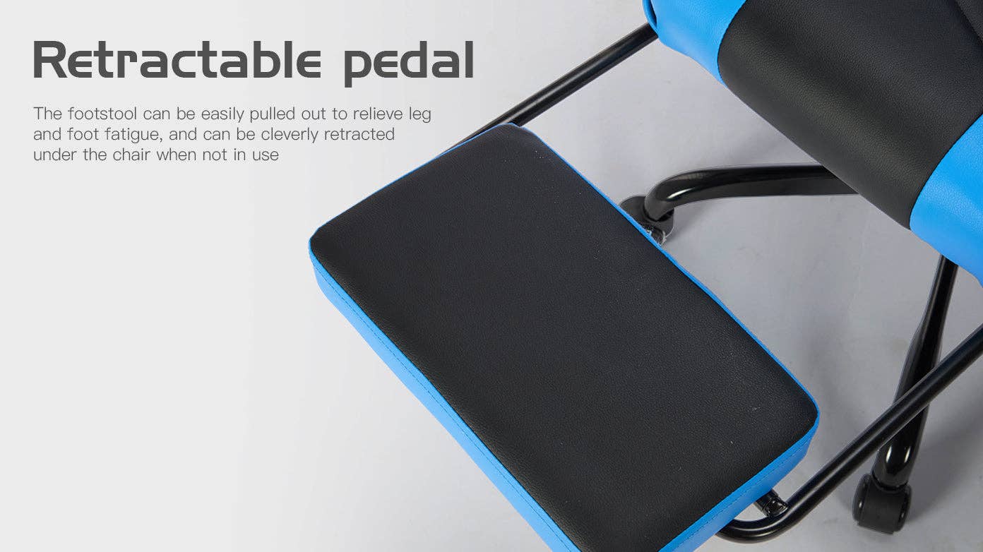 39F Inc. - Wholesale Chair - Blackblue Gaming Chair with Footrest & Ergonomic Support12