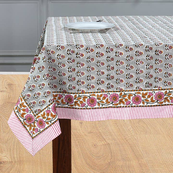 Nappe 100 % coton imprimée à la main en CPC gris Labra pour la vente par Cotton Print Club