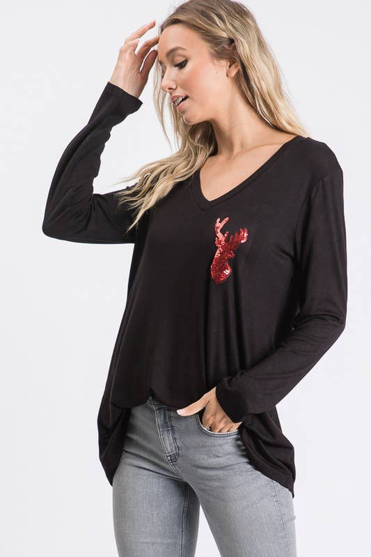 HEIMISH - Wholesale Tunic - Women's - ST1490-10 SEQUINS REINDEER PATCH CHRISTMAS10