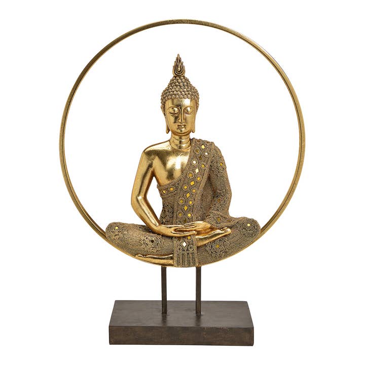 Aufsteller Buddha im Kreis aus Poly, Metall Gold (B/H/T) 49x65x17cm für den Großhandel von Wurm