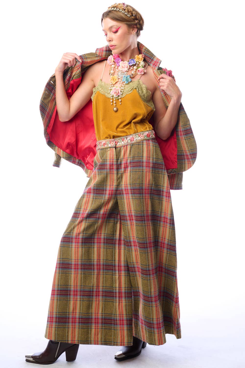 Olive Plaids Combo Season Statement Pants for wholesale on Faire1