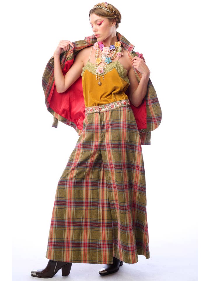 Olive Plaids Combo Season Statement Pants for wholesale on Faire1