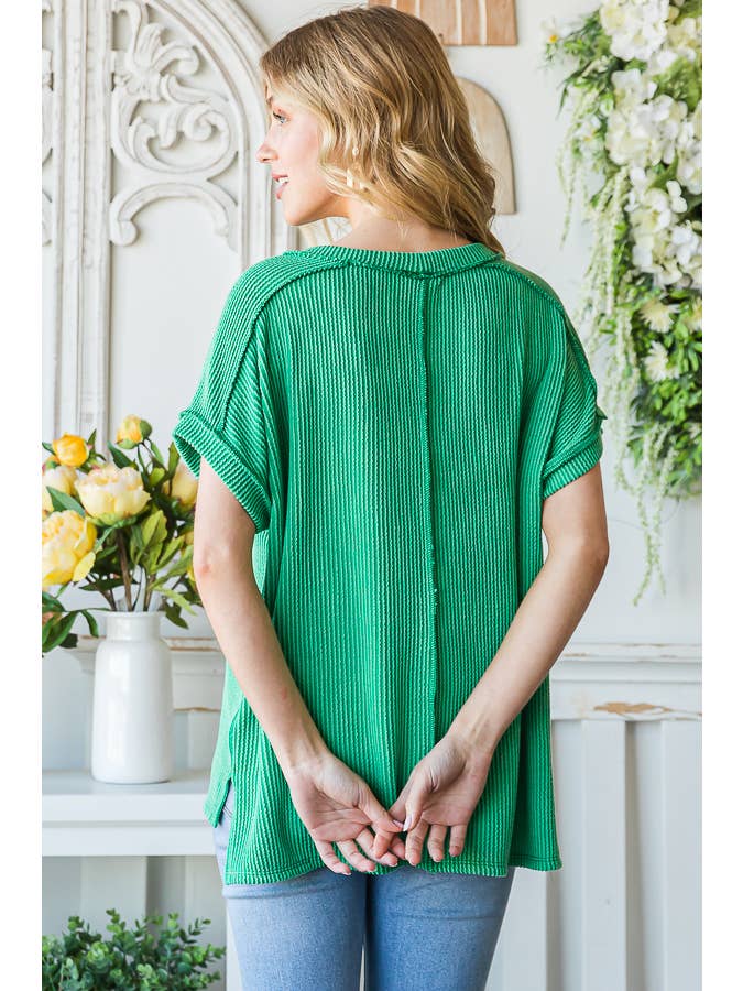 7th Ray - Venta al por mayor Túnica - Mujer - Top de manga corta con hombro caído, costilla sólida y abertura lateral T51601