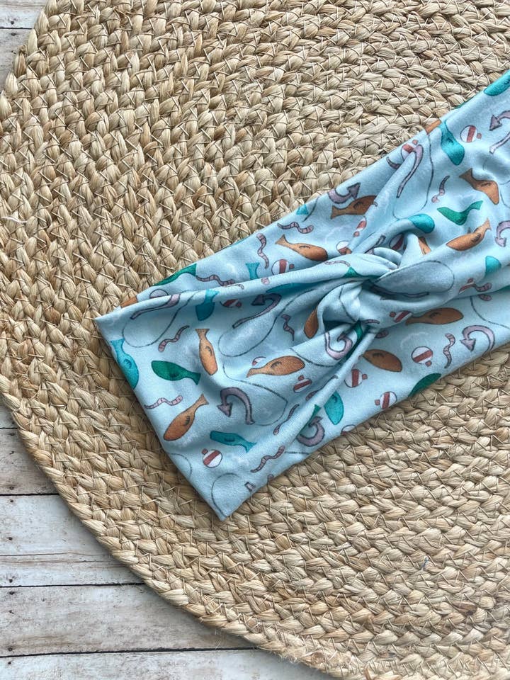 Teal Fishing Knit Twist Headband for wholesale by Designs by Rachel Joy