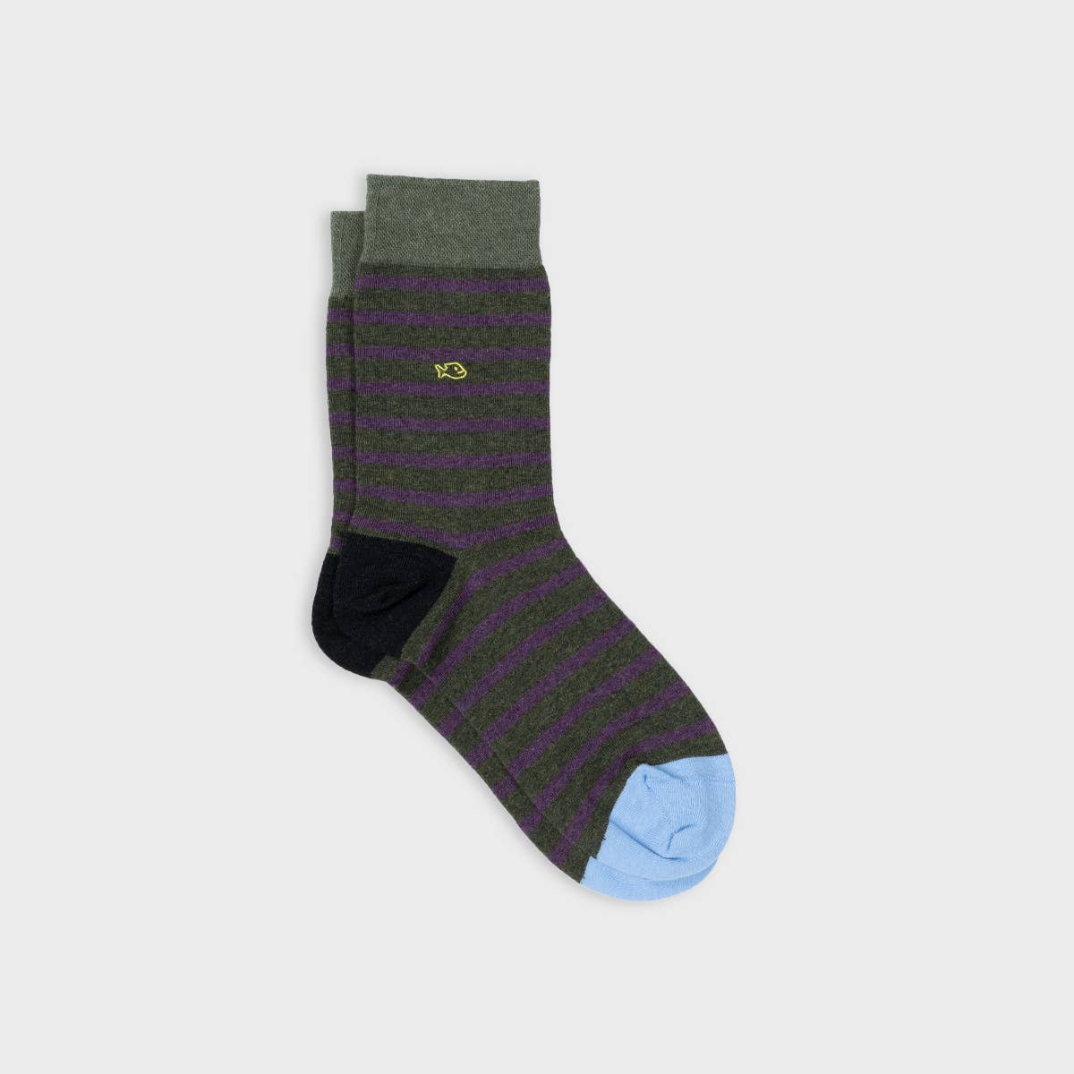 BILLYBELT - Wholesale Socks - Men's - Heather green striped combed cotton socks, purple striped