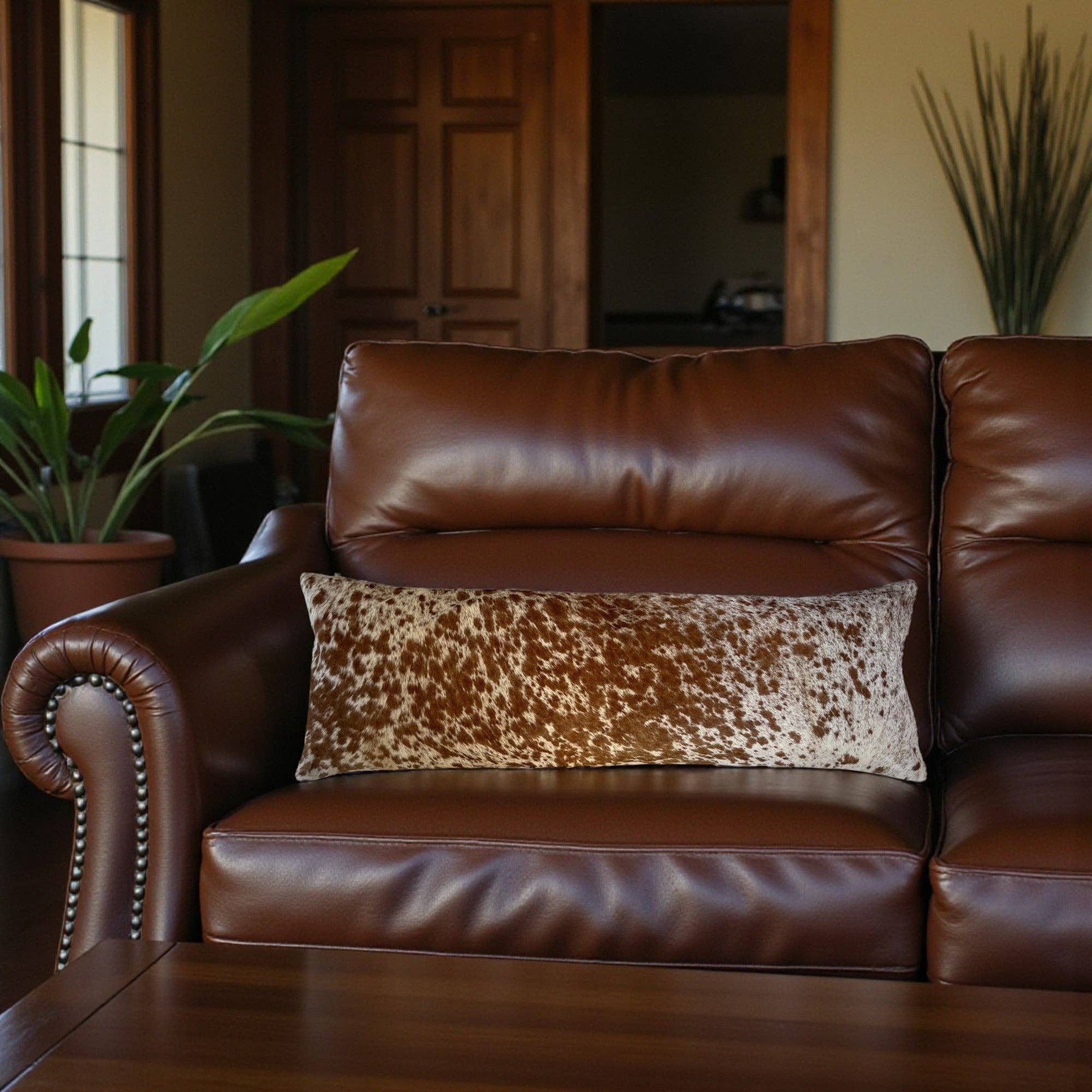 Ranch Junkie - Wholesale Throw Pillow Cover - 12x36 Genuine Cowhide Pillow Covers Lumbar Caramel Brown Double Sided Highlands Cowhide Pillow4