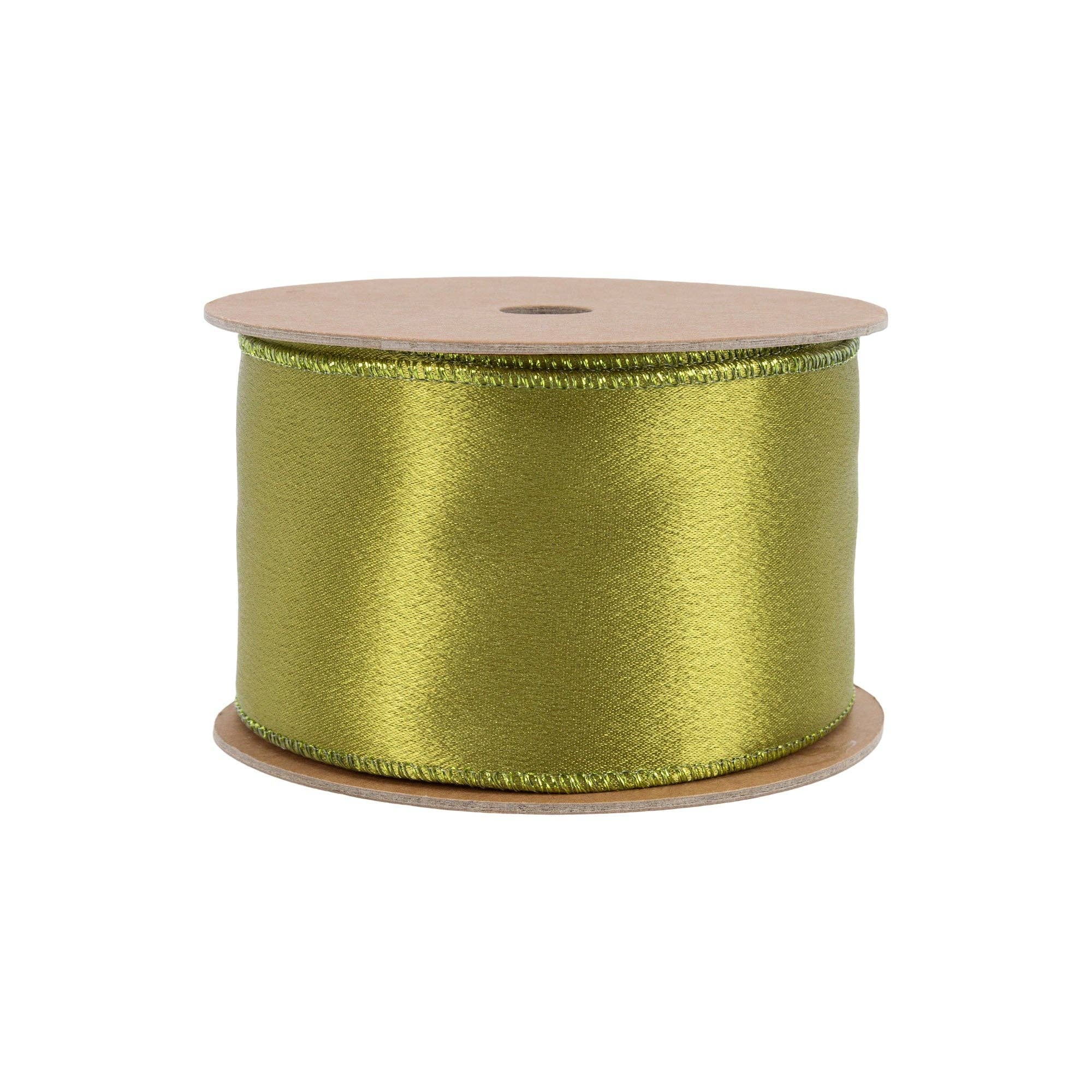 LA Ribbons Wholesale - Vendita all'ingrosso Nastri - Confezione regalo - Nastro di raso scintillante cablato 2 1/2" | Muschio con retro in muschio | Rotolo da 10 yard5