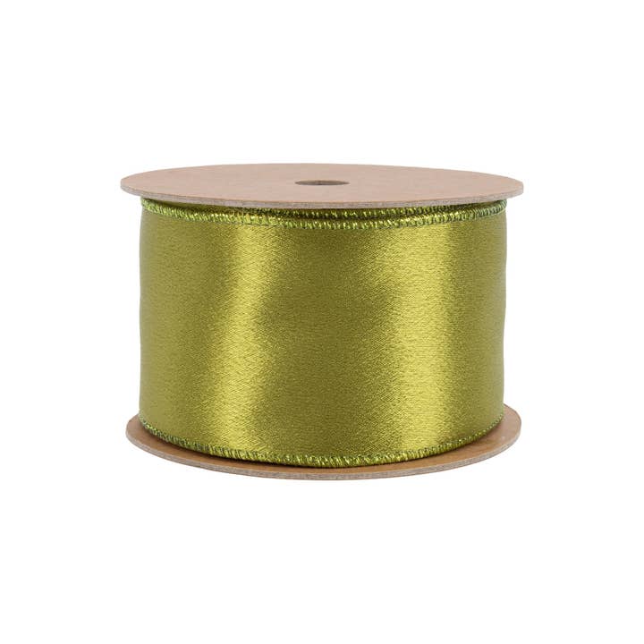 LA Ribbons Wholesale - Vendita all'ingrosso Nastri - Confezione regalo - Nastro di raso scintillante cablato 2 1/2" | Muschio con retro in muschio | Rotolo da 10 yard5