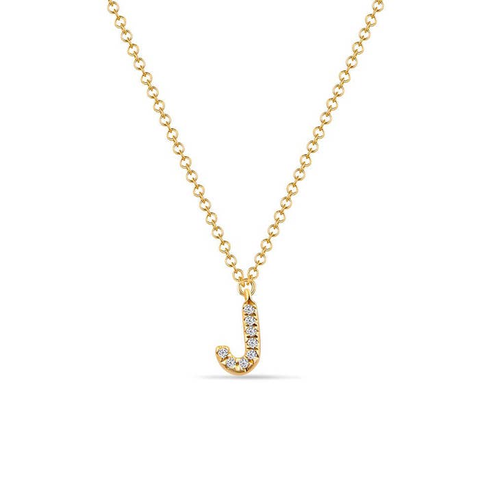 Lettera «J» in oro giallo 14K e diamanti per la vendita all'ingrosso da parte di Leaf Jewelry