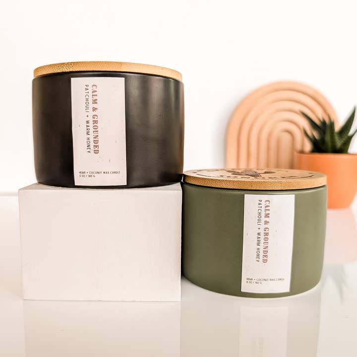 The Modern Sonoran - Wholesale Jar/Filled Candle - Calm & Grounded: Patchouli Honey Bohemian Hemp Candle, 5 oz.0