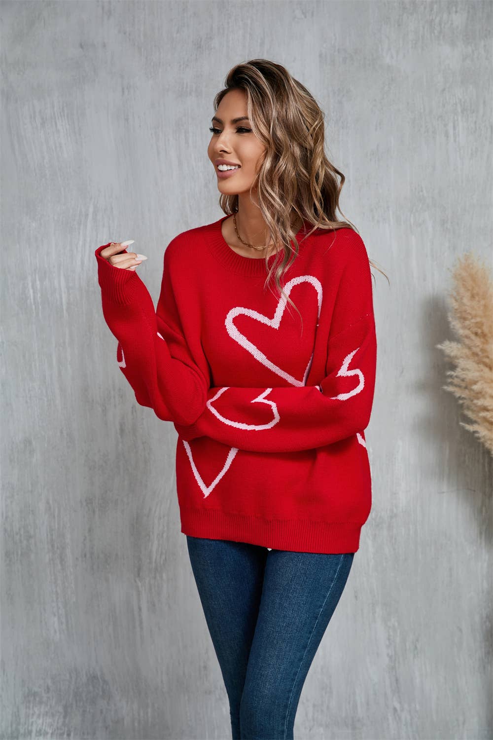 Lily Clothing - Vente Pull en maille – femme - Pull à cœur contrasté de couleur pour la Saint-Valentin14