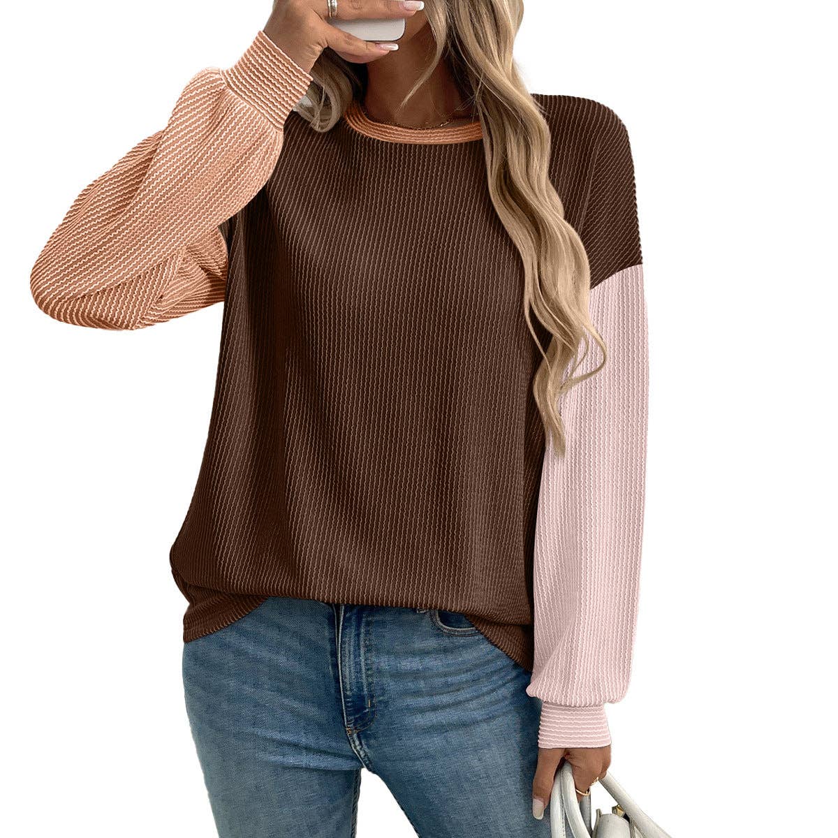 Masyal – wholesale Sweatshirt – Women's – Autumn Winter Casual Color Block Pullover Sweatshirt7