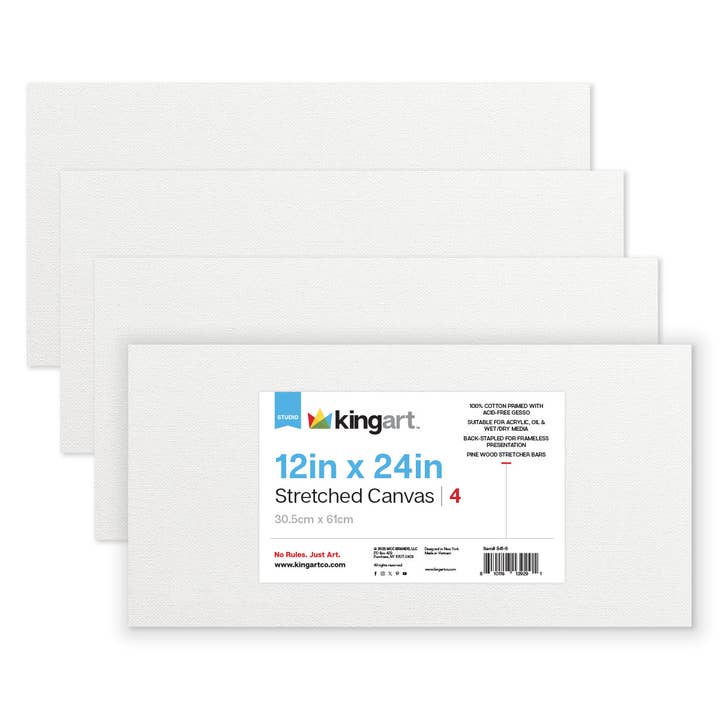 Strakt hvidt lærred – 12" x 24" (4-pak) for engroshandel hos KINGART