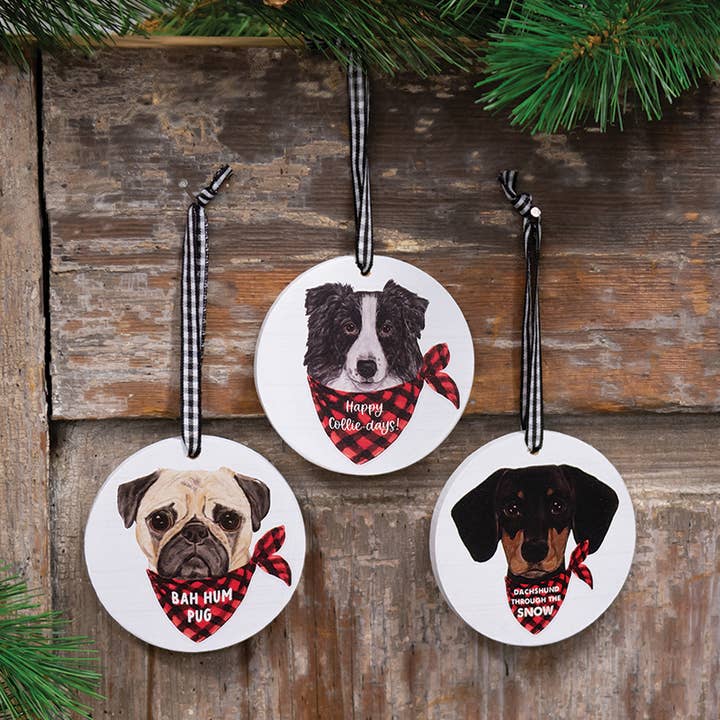 The Hearthside Collection - Wholesale Ornament set - Bah Hum Pug Round Ornament, 3 Assorted1
