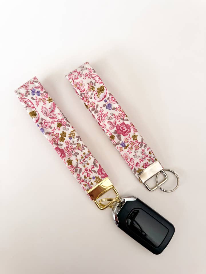 Floral Pink Keychain Wristlet, Key Fob for wholesale by Peachy Daze Boutique