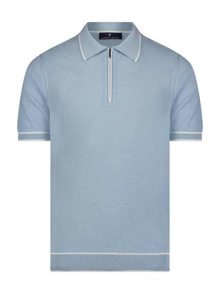 Sky Blue Minimo Zip Polo for wholesale by Luchiano Visconti