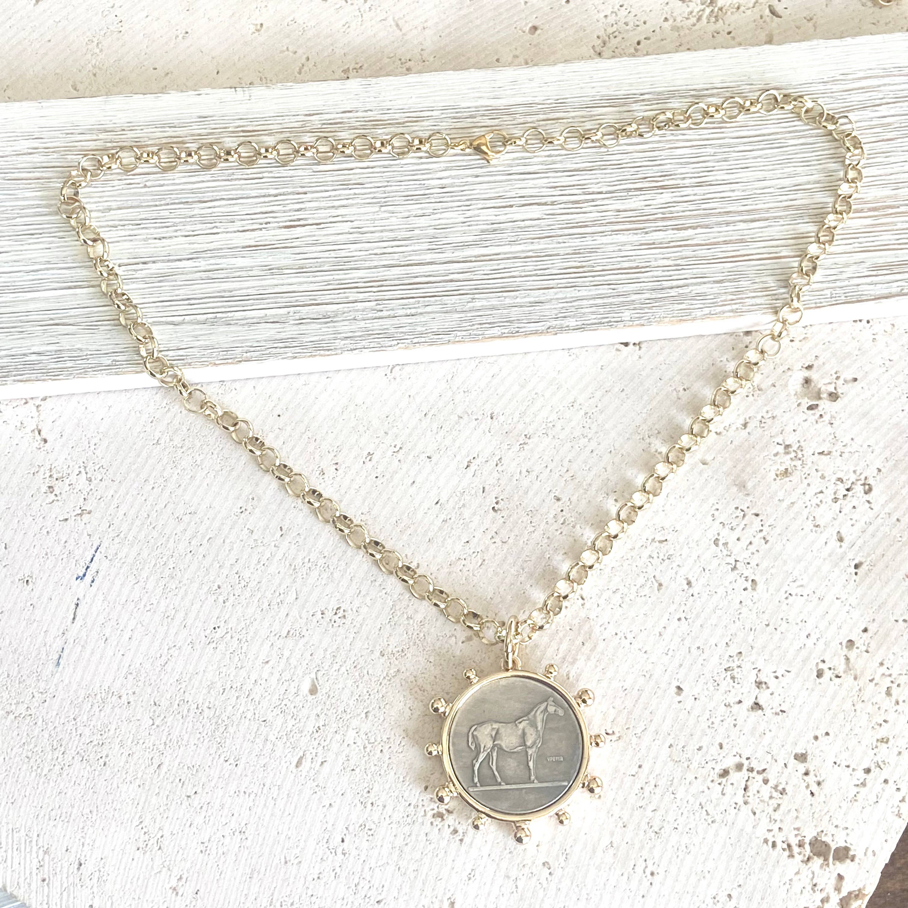 VB&CO Designs Handmade Jewelry - Wholesale Pendant/Charm Necklace - Horse coin necklace western equestrian jewelry derby5
