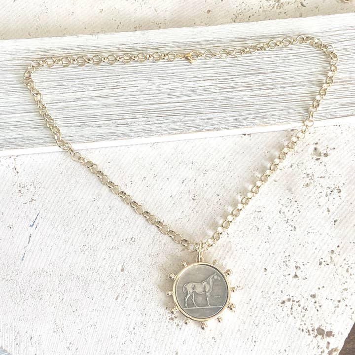 VB&CO Designs Handmade Jewelry - Wholesale Pendant/Charm Necklace - Horse coin necklace western equestrian jewelry derby5