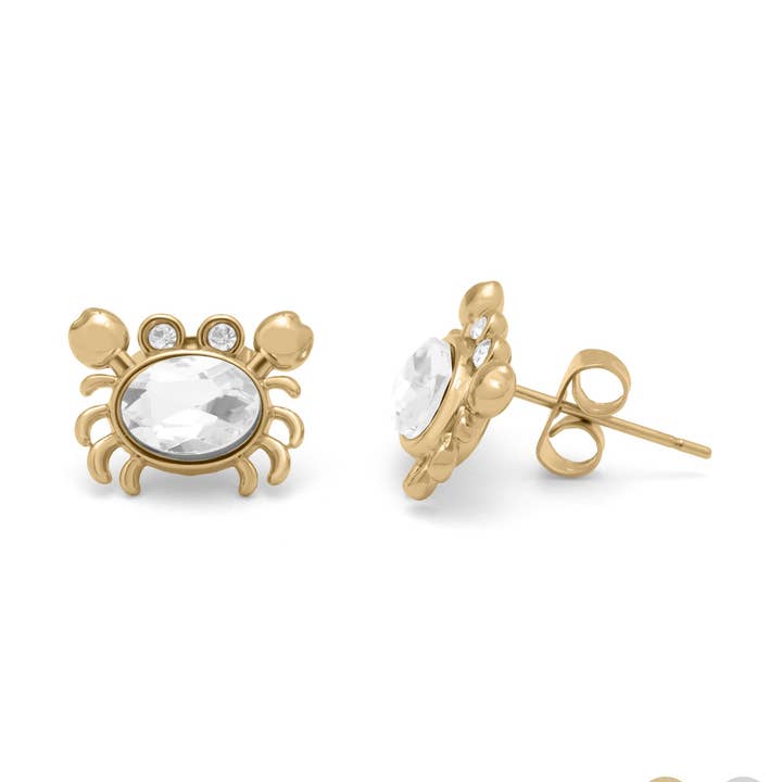 18K Gold PVD Stainless Steel Stone Crab Earring for wholesale by WJW