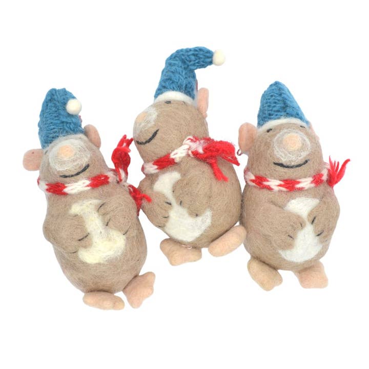 Didi Bahini Fair Trade - Wholesale Ornament - Snuggly Mouse Felt Ornament2