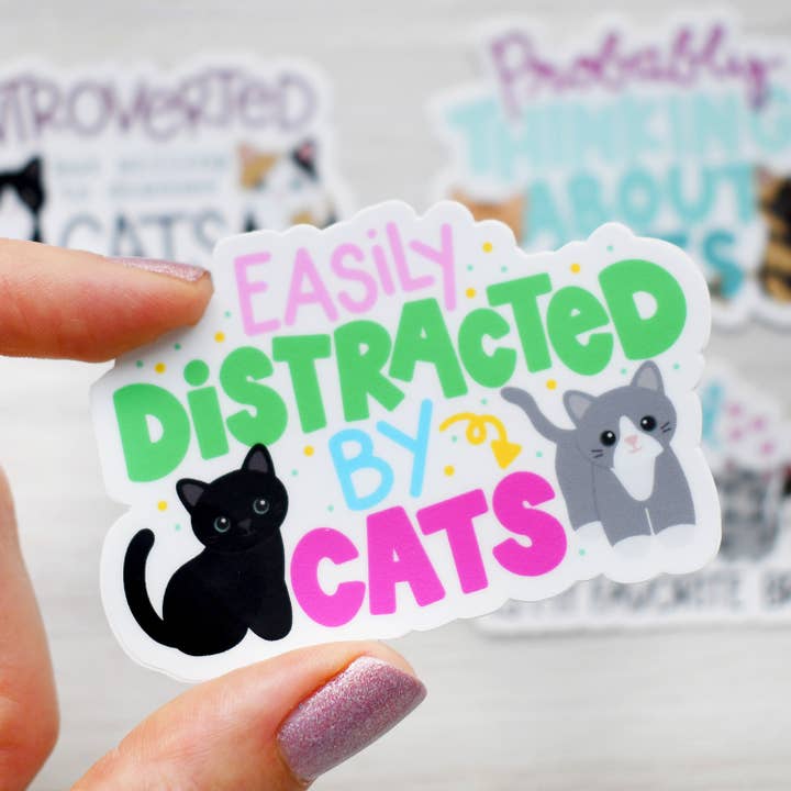 Easily Distracted By Cats 3-in vinyl cat sticker for wholesale by Chester and Pearl