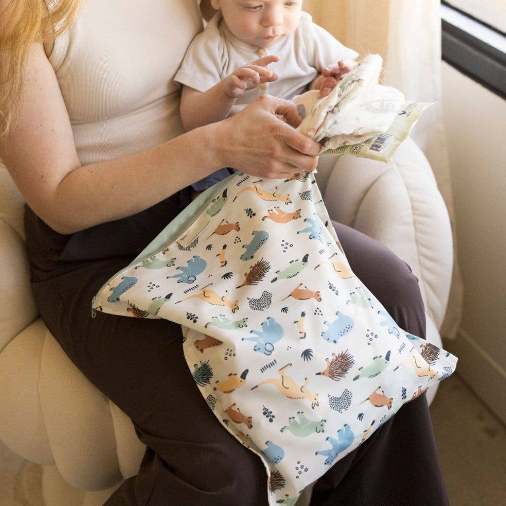 Tiny Twinkle - Wholesale Wet bag – Child & baby - Tiny Twinkle - Mess-Proof Wet Bag 2 PK - Aussie Animals Sage (MSKU: BGW2-A2)1