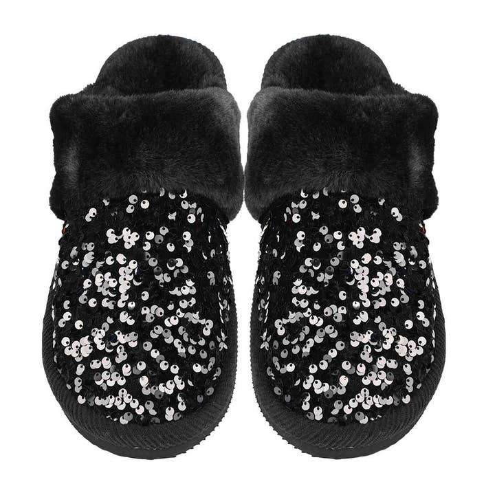 Fashion City - Wholesale Slippers - Women's - Sequin Faux Fur Home Slippers