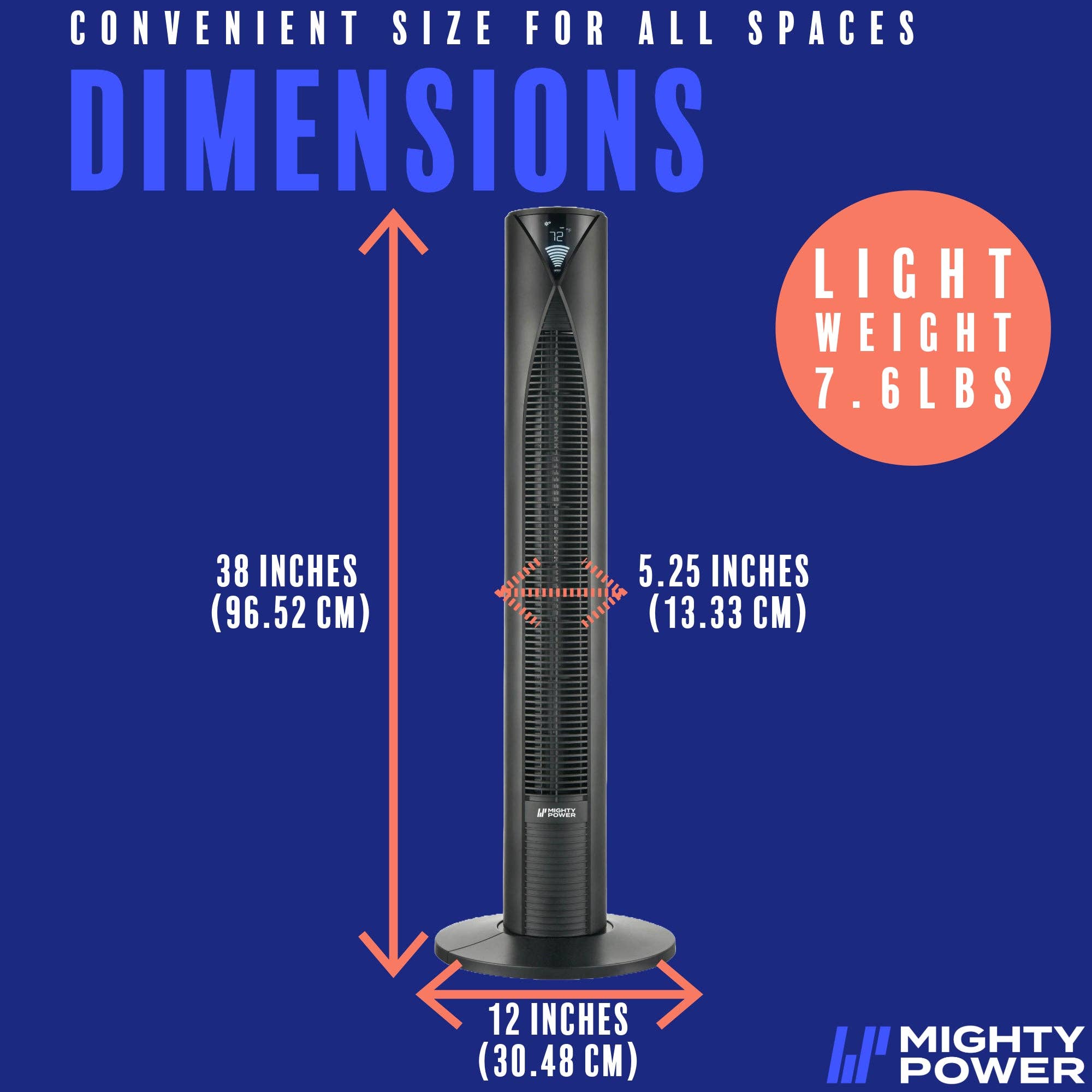 ShopBobbys - Wholesale Electric Fan - MIGHTY POWER 3 Speed LED Tower Fan With Remote Control, Timer, Night Mode, Black, 38 Inches8