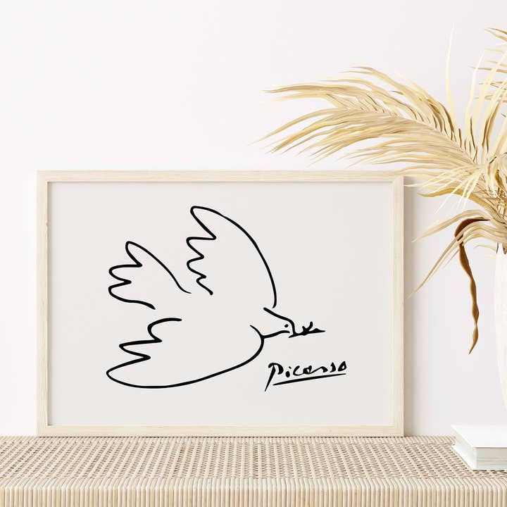 Sugar & Canvas - Vendita all'ingrosso Stampa artistica - Stampa artistica poster vintage con colomba della pace di Pablo Picasso 1949 | Mostra museale, stampa litografica firmata minimalista a riga singola #PP272
