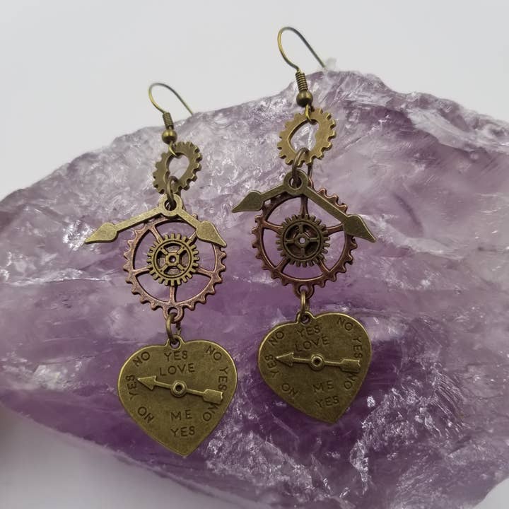 Retro Gear Heart Earrings - YES for LOVE for wholesale by magnolia jewelry