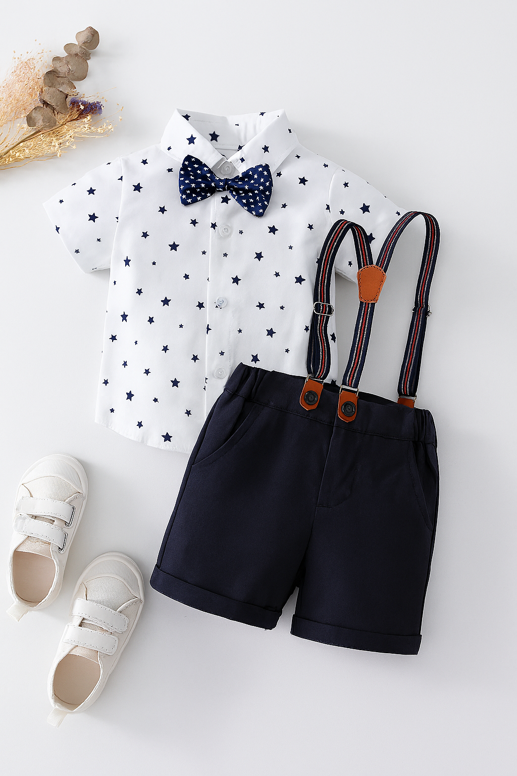 Fennco Styles - Wholesale Clothing Set - Baby - Star Print Dress Shirt, Shorts & Suspenders 3pcs Boy Outfit2