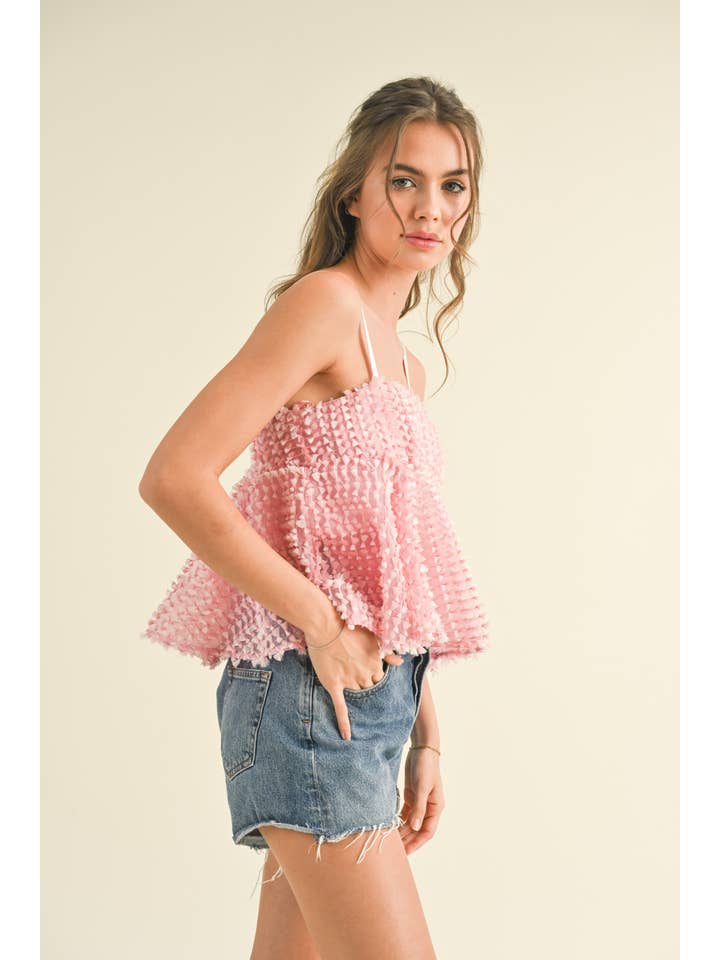 Klesis - Wholesale Blouse - Women's - IT3460 TEXTURED SPAGHETTI STRAP BABY DOLL TOP