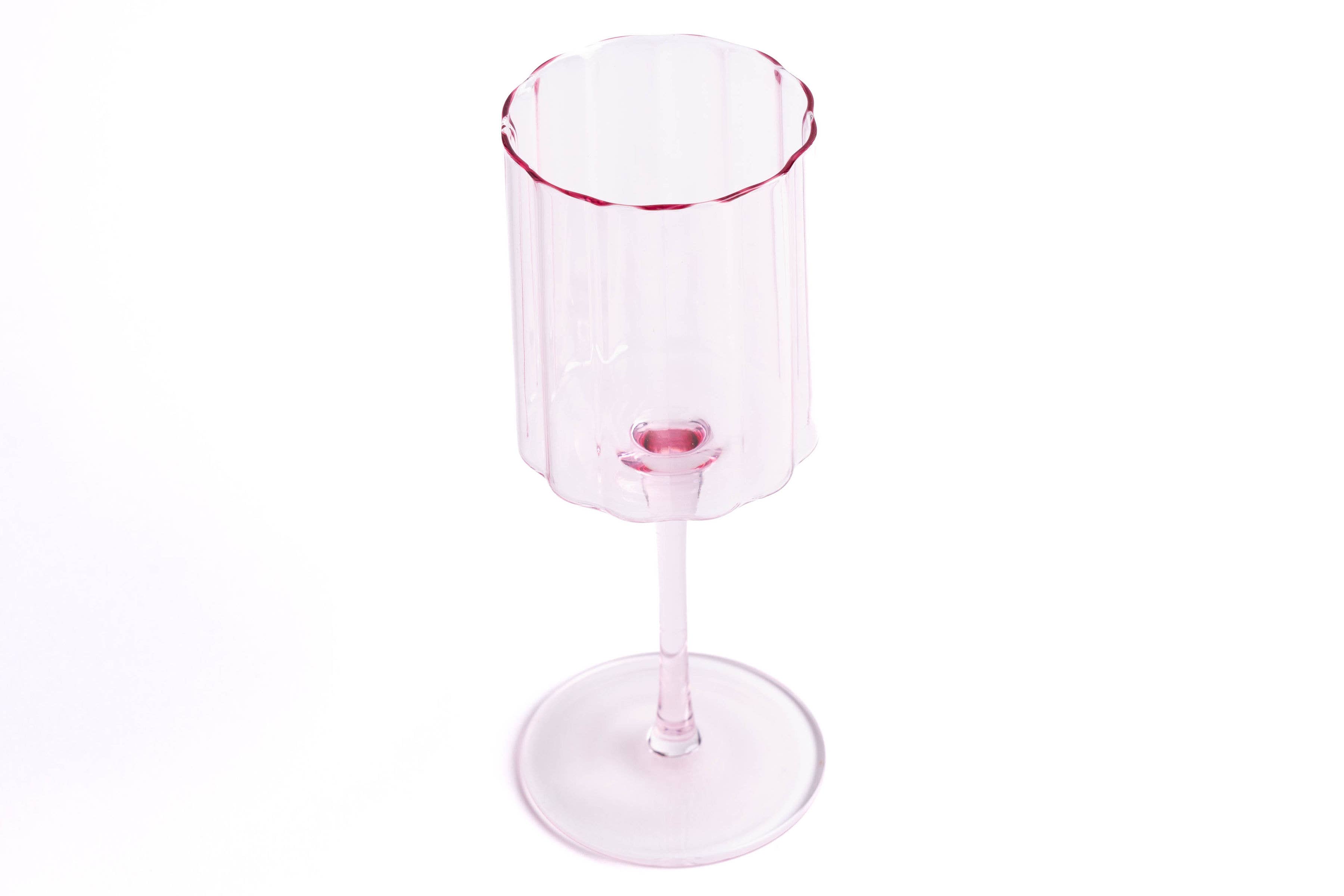 Jeanne Fitz - Wholesale Wine Glass - Scalloped Rim Fluted Wine Glass, Set of 4, Pink6