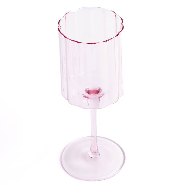 Jeanne Fitz - Wholesale Wine Glass - Scalloped Rim Fluted Wine Glass, Set of 4, Pink6