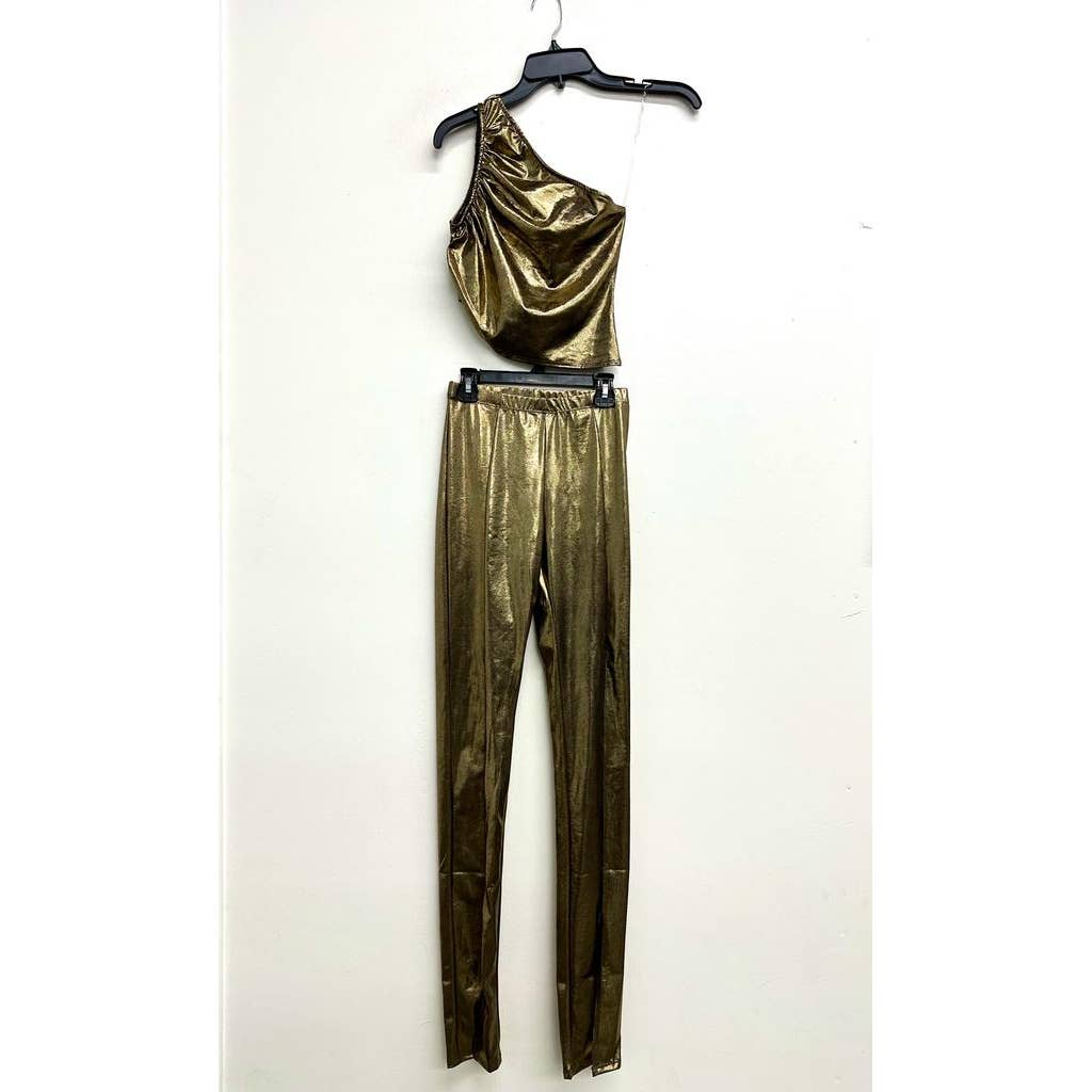 Uptown Apparel – wholesale Top & pants set (NOT Loungewear) – Women's – T6330-B10995 Metallic One Shoulder Top Ankle Slit Leggings8