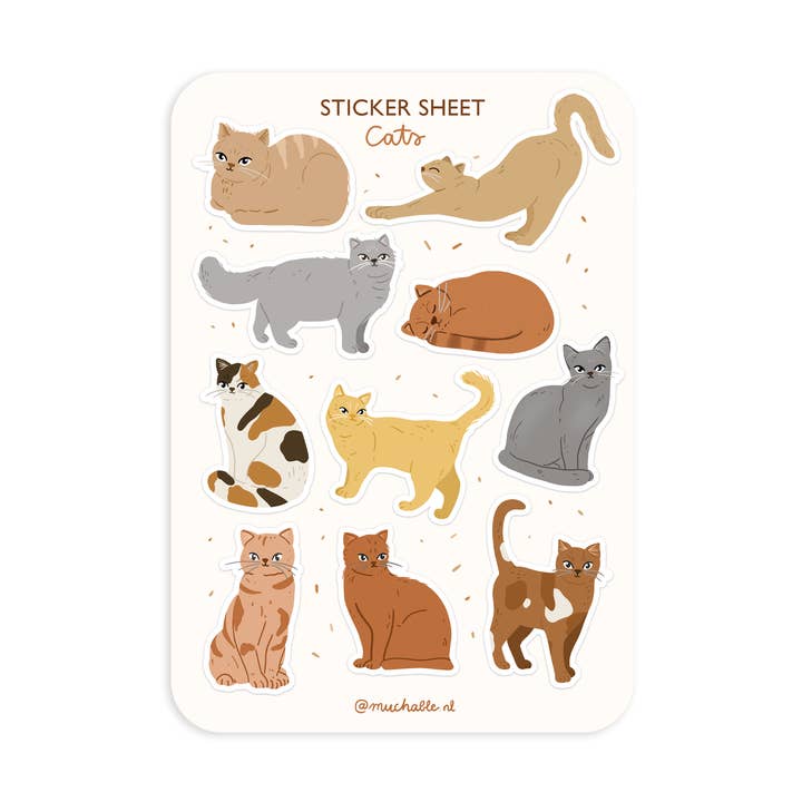 A6 Stickerbogen - Stickersheet - niedliche illustrierte Katzen - Katzen für den Großhandel von Muchable