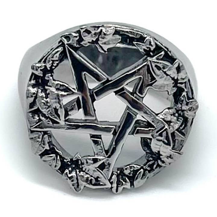 Anillo pentáculo bruja verde | Anillo llamativo | Anillo gótico para venta al por mayor de Mysticum Luna