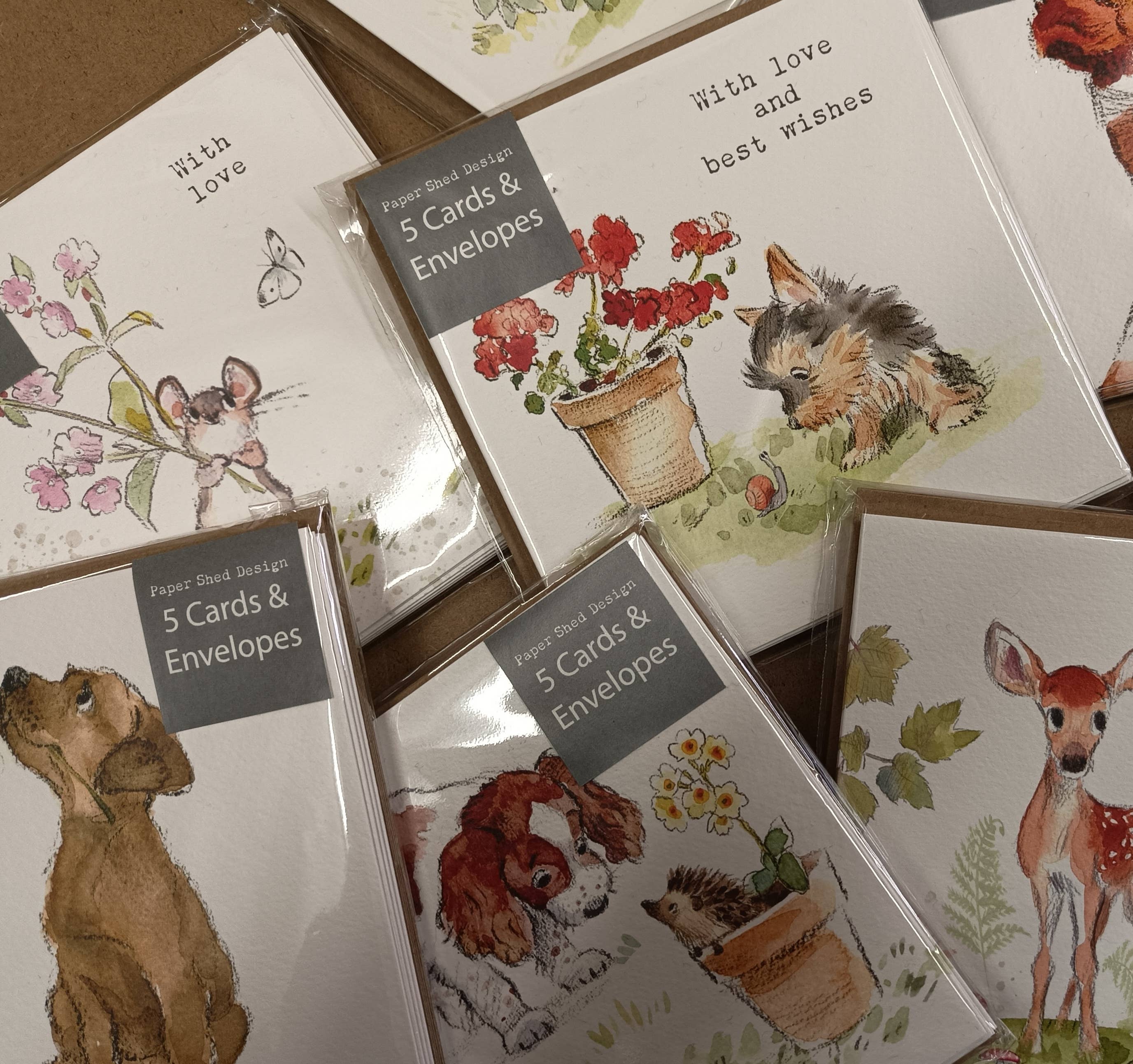 Paper Shed Design Ltd - Wholesale Stationery/Notecard Set - Notecard packs - 5 cards with envelopes - Sausage  - EPACK023