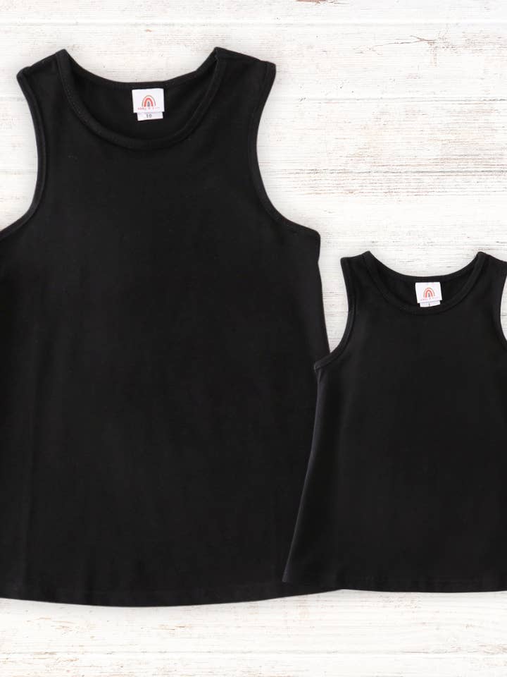 Top de alças preto básico para crianças, adolescentes e adultos por atacado de Aspen Rain Boutique