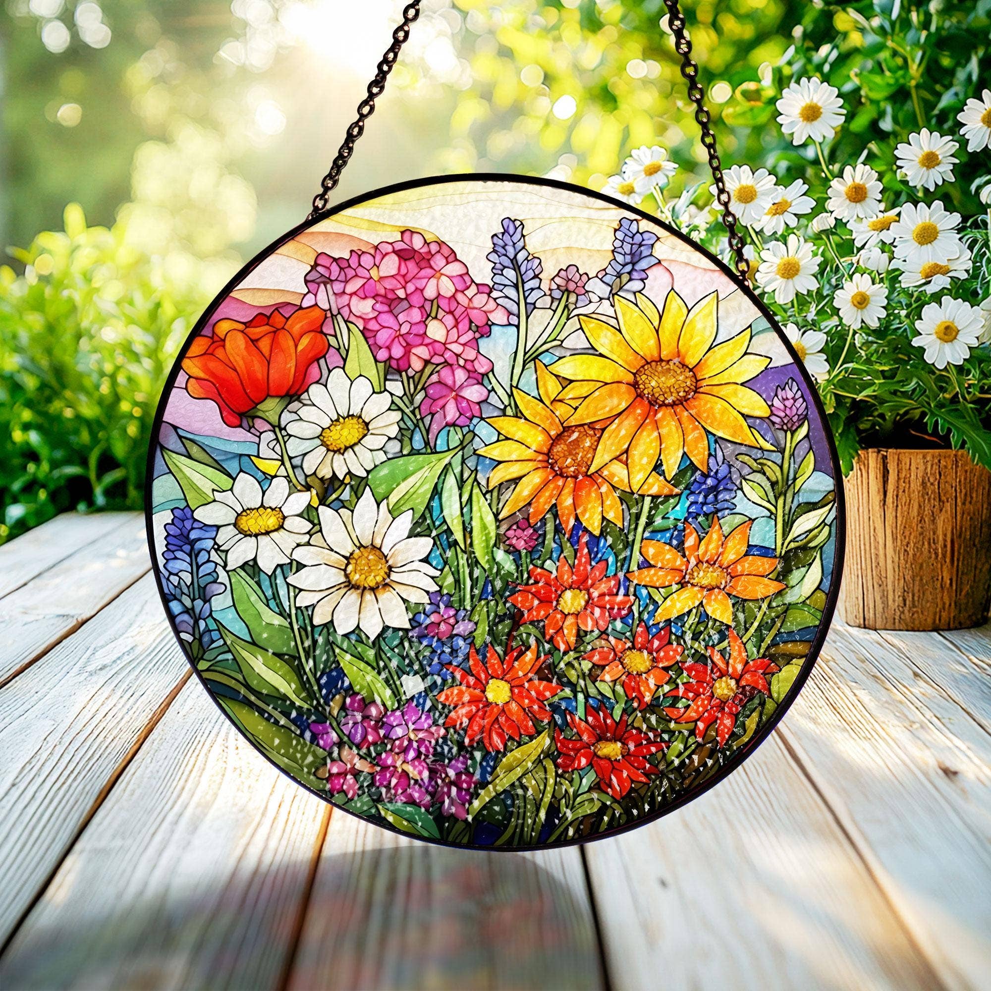 NVC Ecommerce LLC - Wholesale Zonnevanger - Wildflower Glas-in-lood Zonvanger, Cadeau voor Bloemenliefhebber0